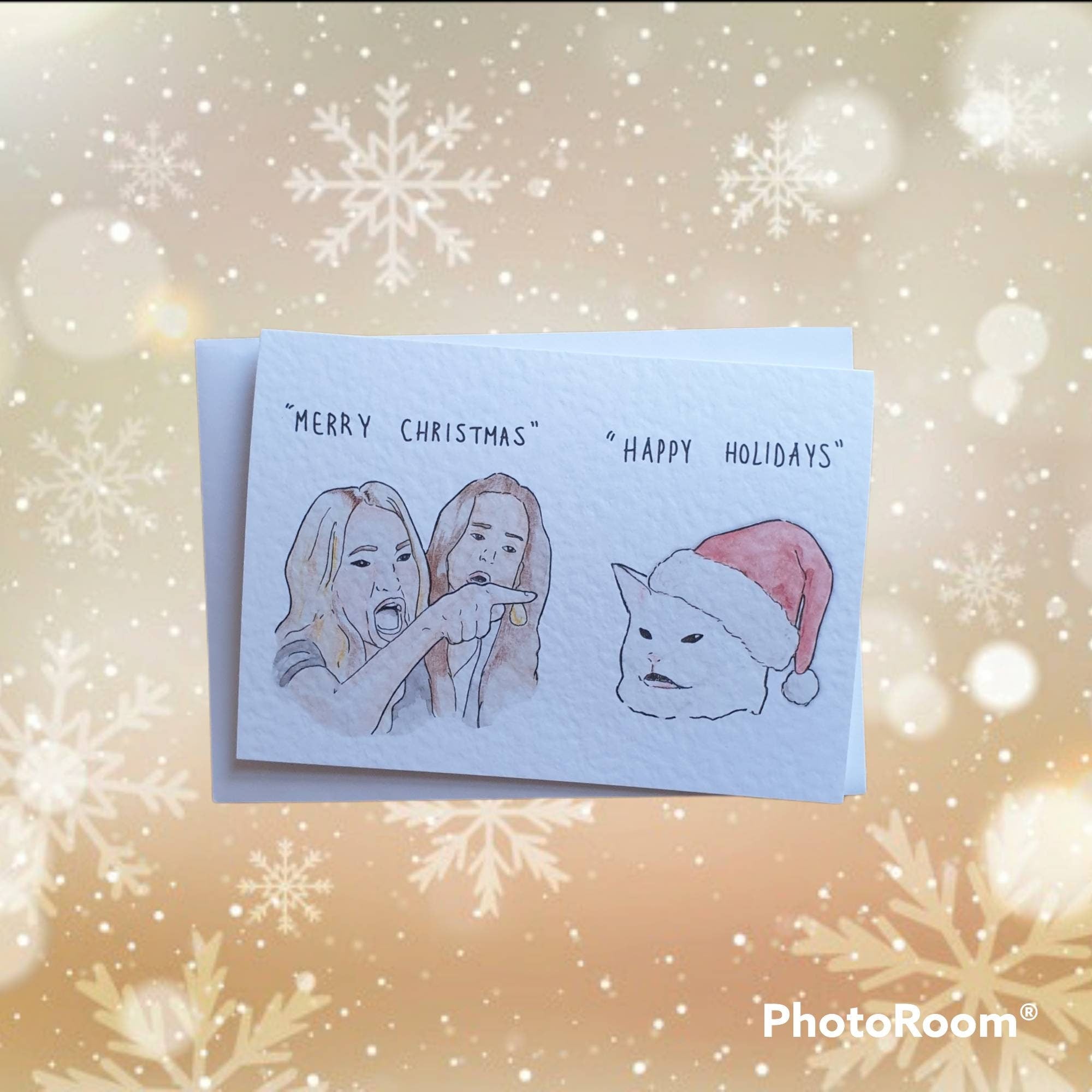 Cat meme Handcrafted Christmas Card | Smudge the cat Happy Holidays