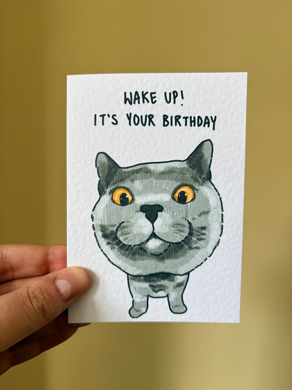 British Blue Cat funny Birthday Card: Handcrafted A6 Greeting Card