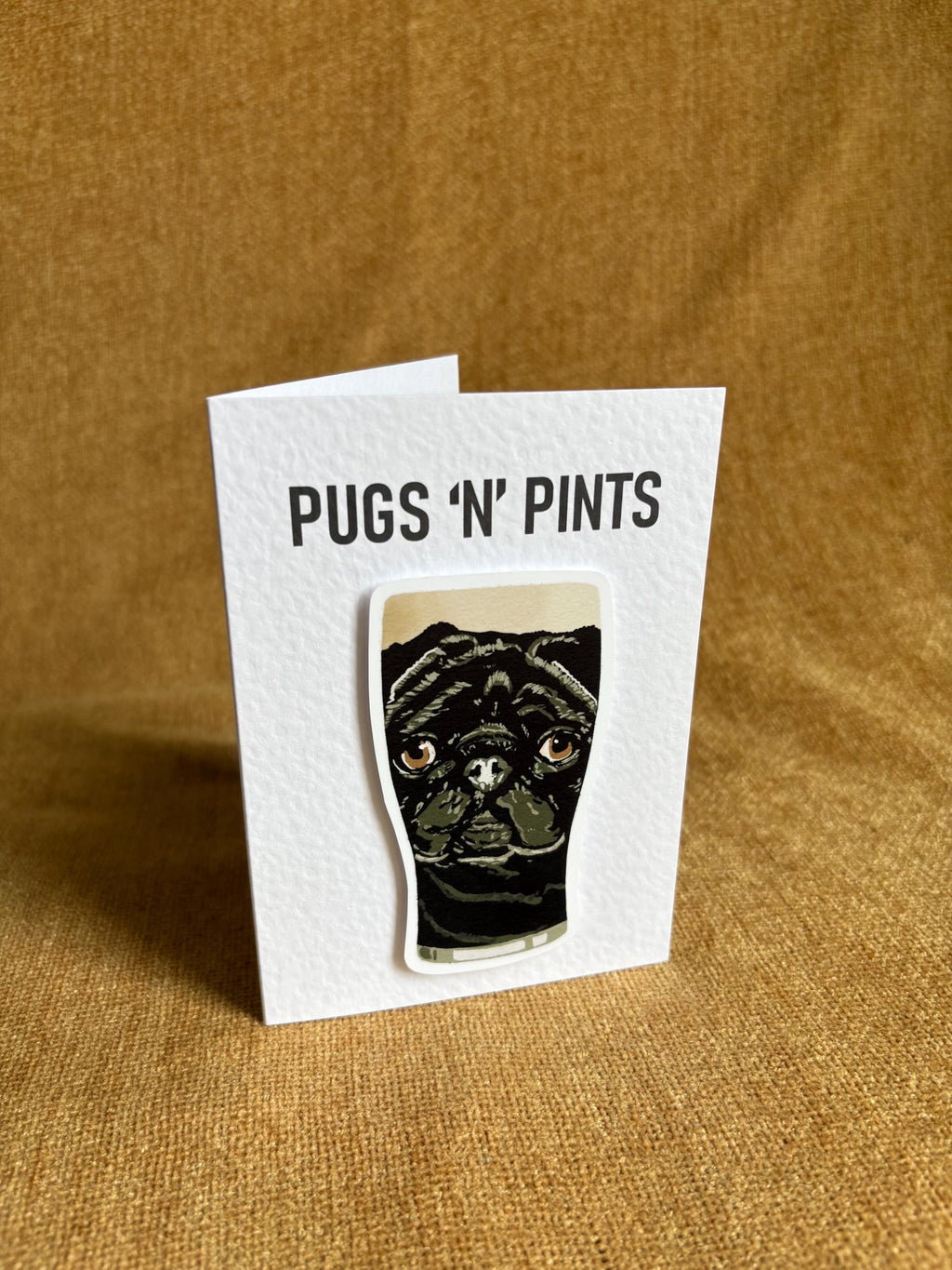 Pugs ‘n’ Pints | black pug, stout | Handcrafted Greeting Card