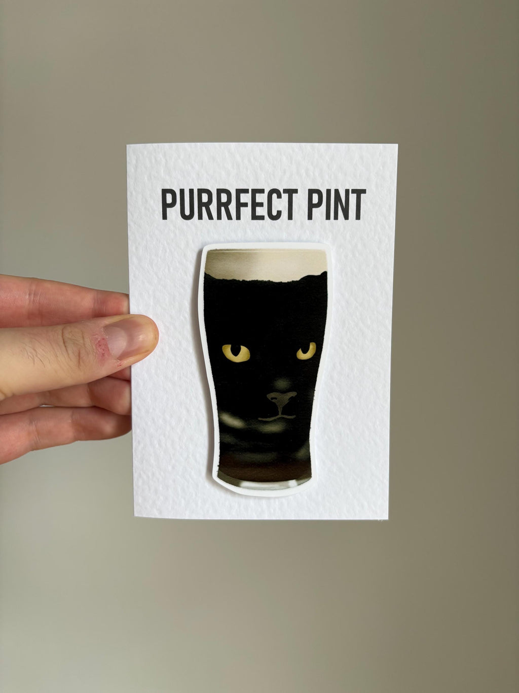 Purrfect pint | black cat, stout | Handcrafted Greeting Card
