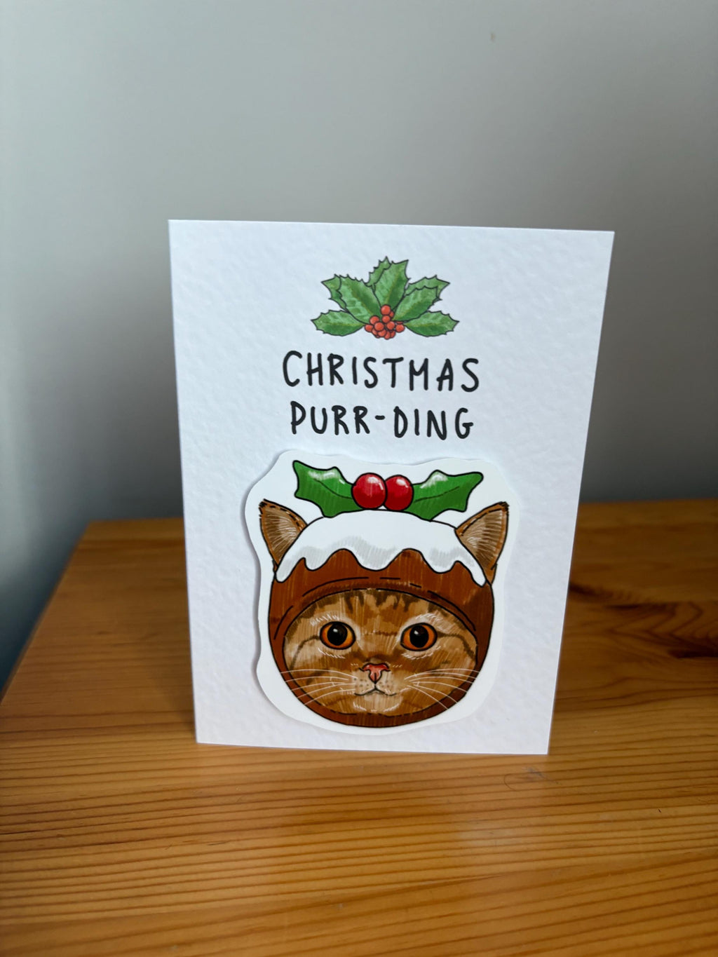 Cat Christmas Pudding Card | Handcrafted Holiday Purr-ding
