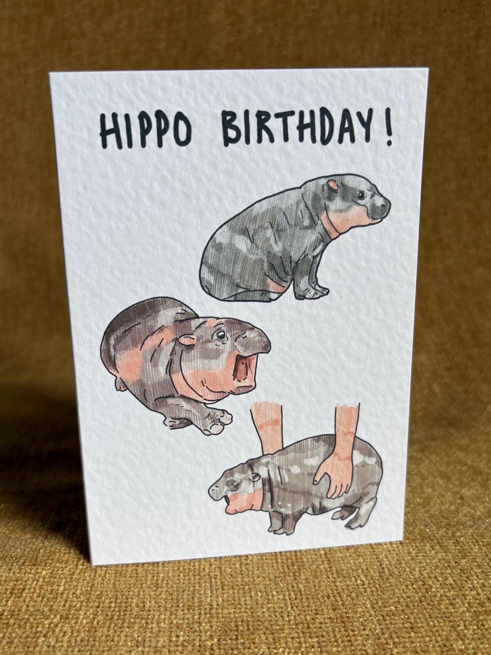 Baby Hippo birthday | Moo Deng | Handcrafted Birthday Card