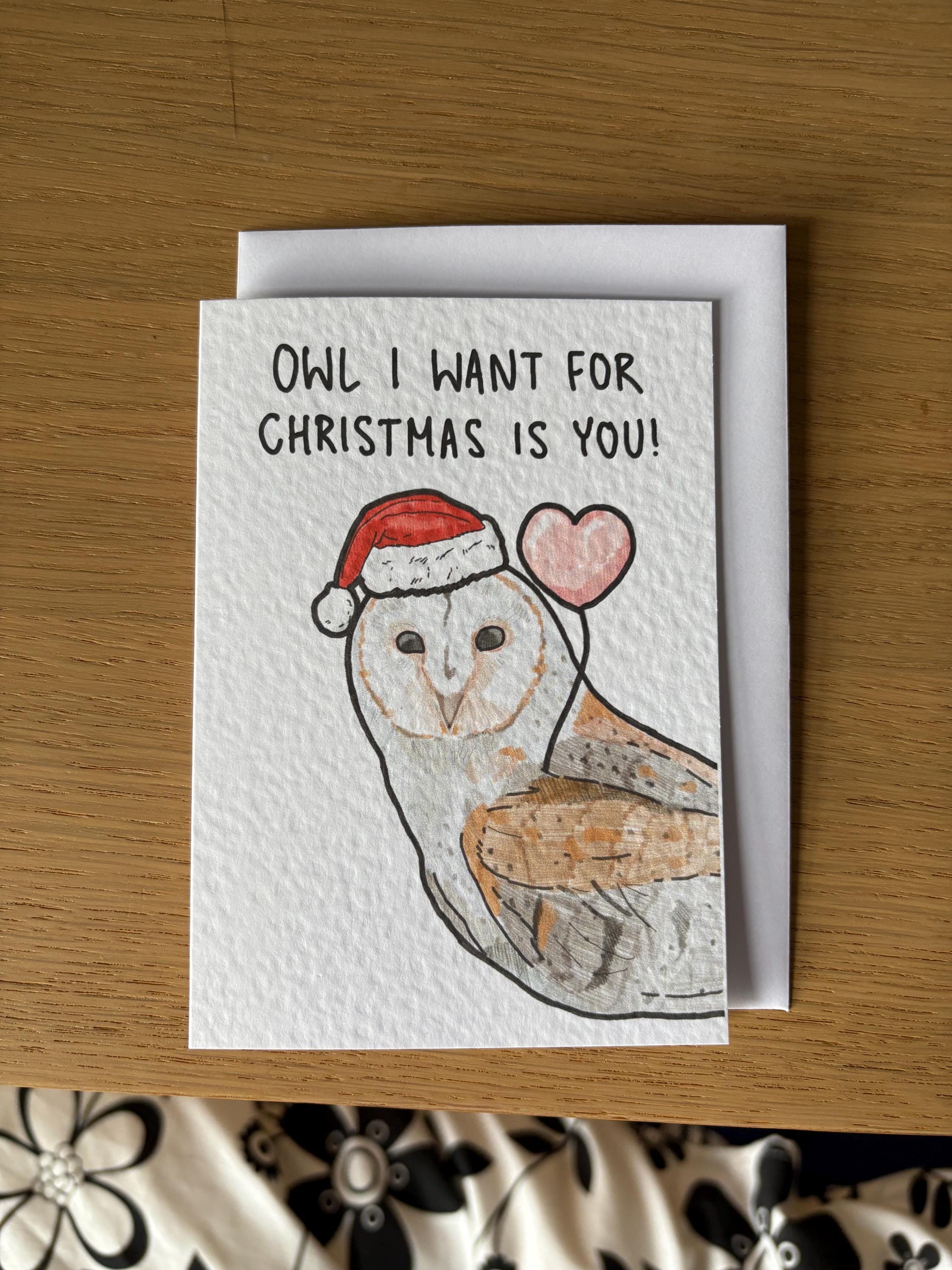 Handcrafted Owl Christmas Card | Pun Greeting