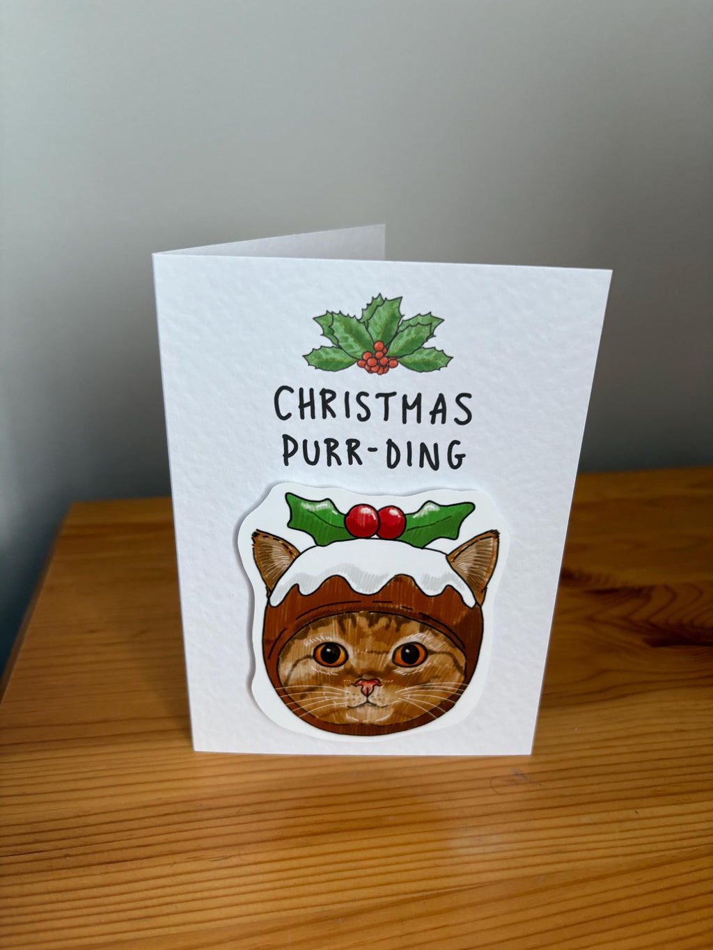 Cat Christmas Pudding Card | Handcrafted Holiday Purr-ding