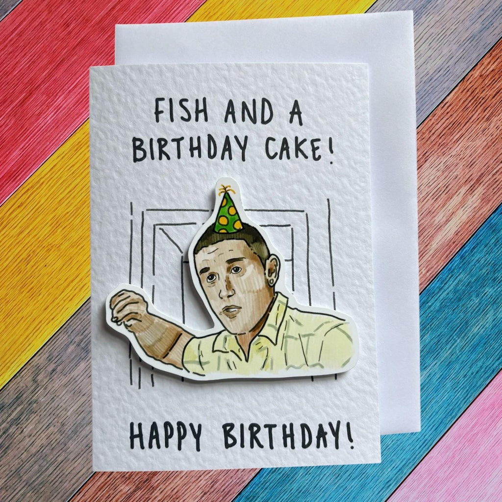 Fish and a Birthday Cake Meme: Handcrafted Birthday Card