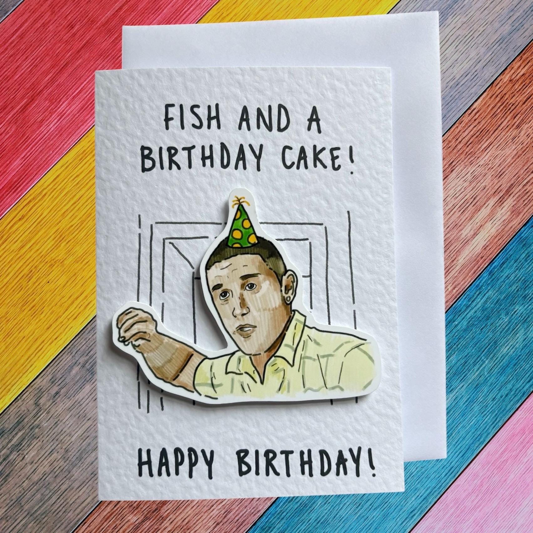 Fish and a Birthday Cake Meme: Handcrafted Birthday Card