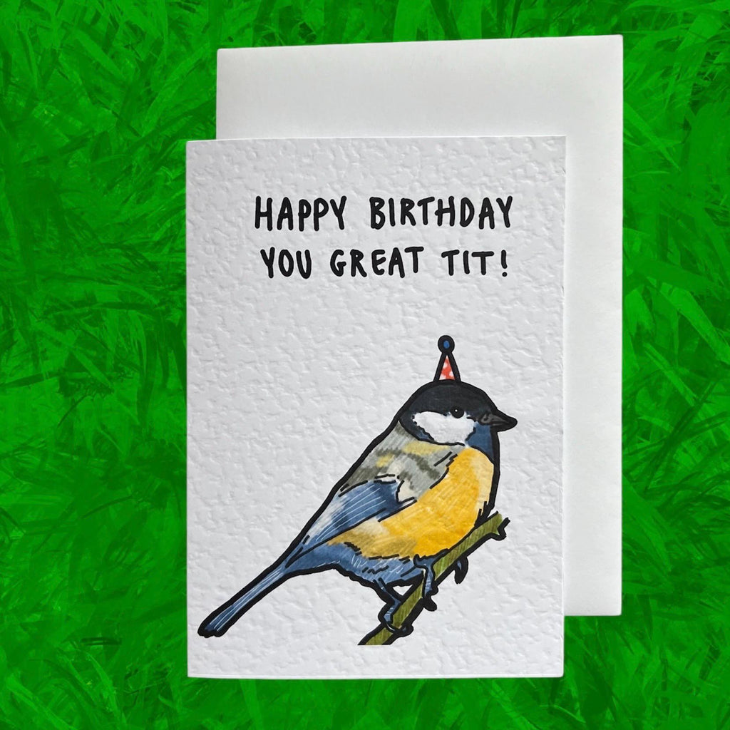 Handcrafted Great Tit Bird Birthday Card | Pun Greeting