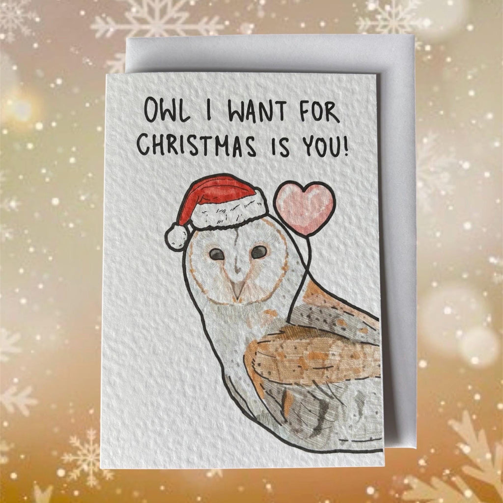Handcrafted Owl Christmas Card | Pun Greeting