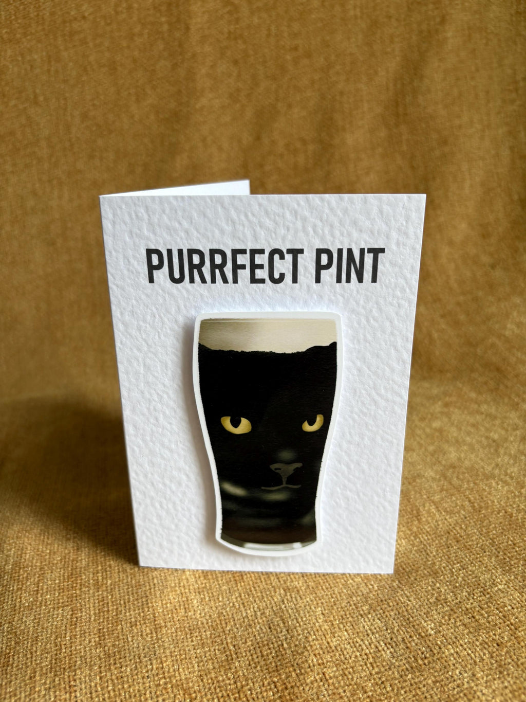 Purrfect pint | black cat, stout | Handcrafted Greeting Card