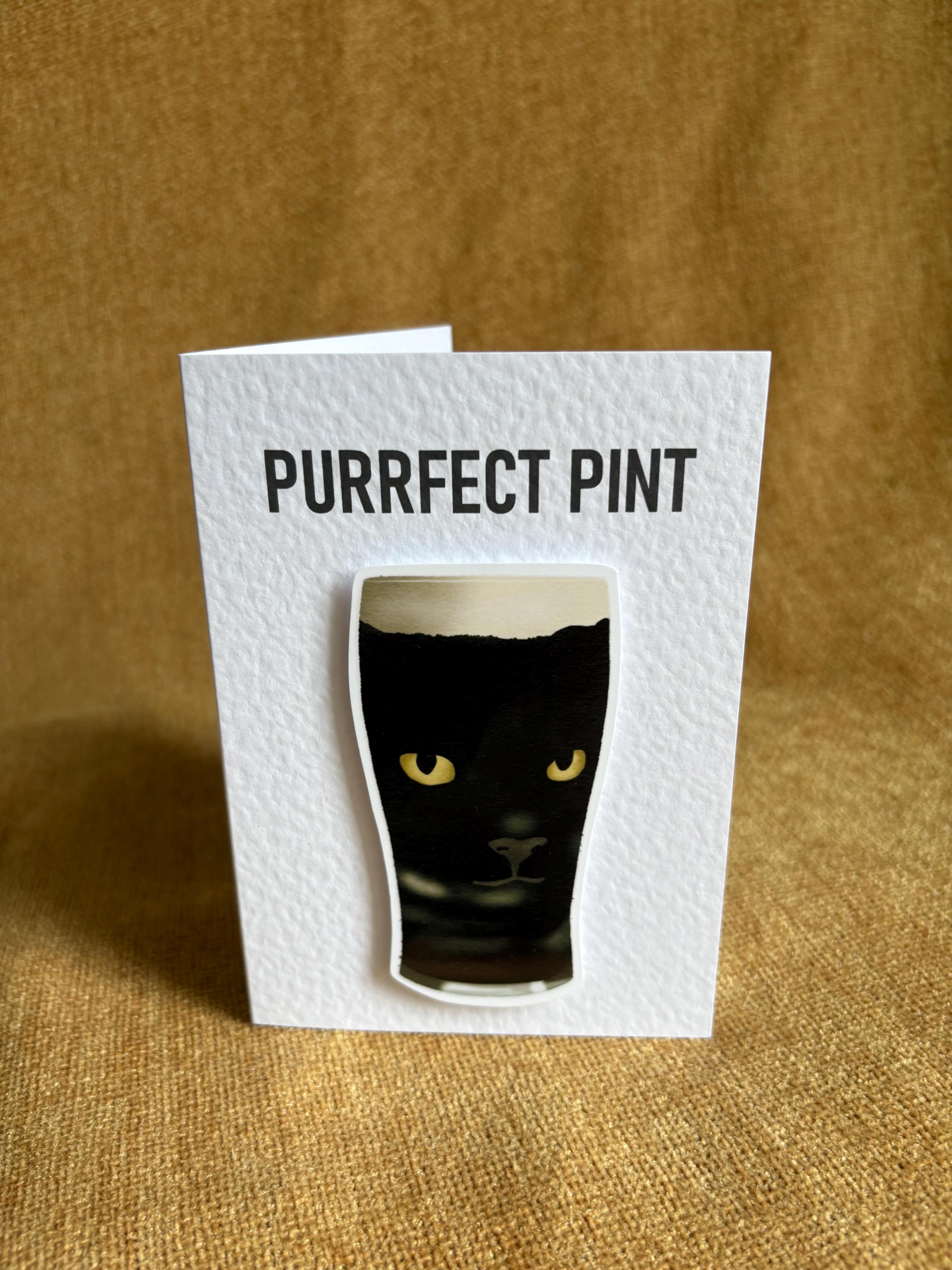 Purrfect pint | black cat, stout | Handcrafted Greeting Card