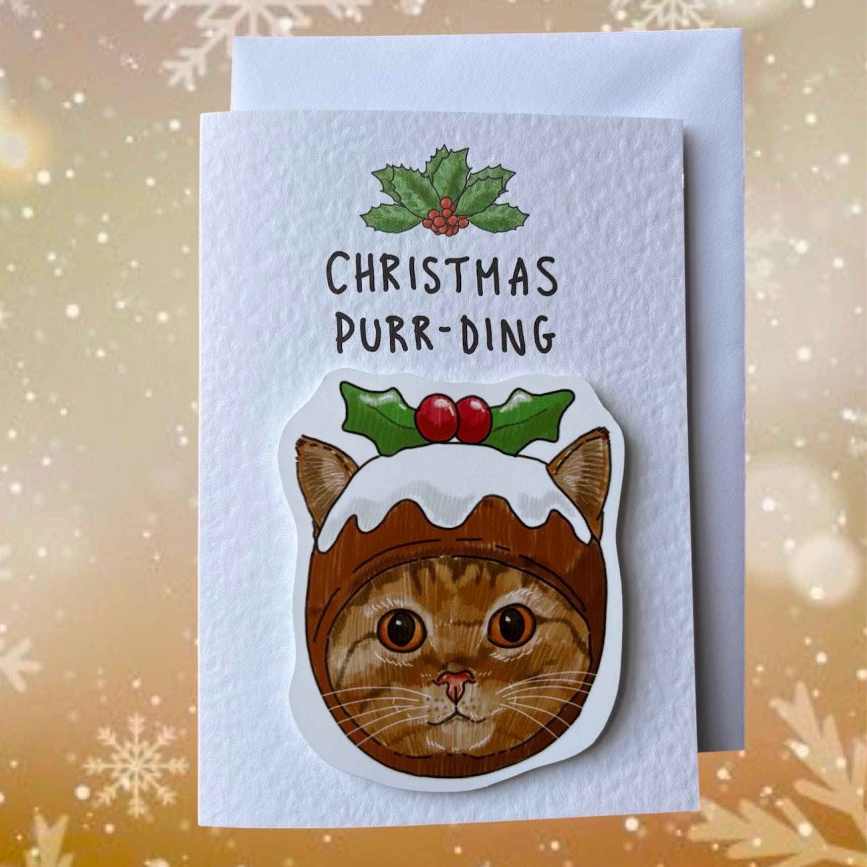 Cat Christmas Pudding Card | Handcrafted Holiday Purr-ding
