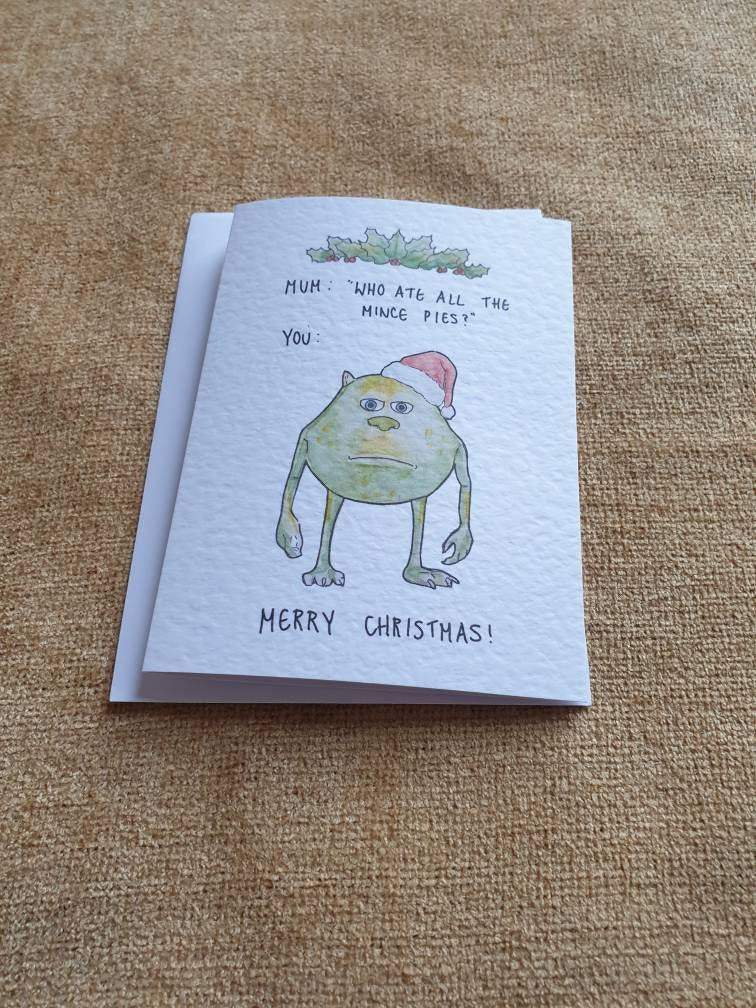 Mike Wazowski Meme | Monster's inc | Handcrafted Christmas card