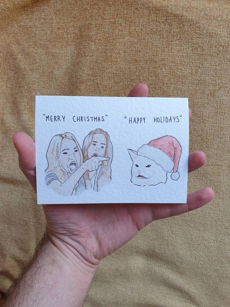 Cat meme Handcrafted Christmas Card | Smudge the cat Happy Holidays