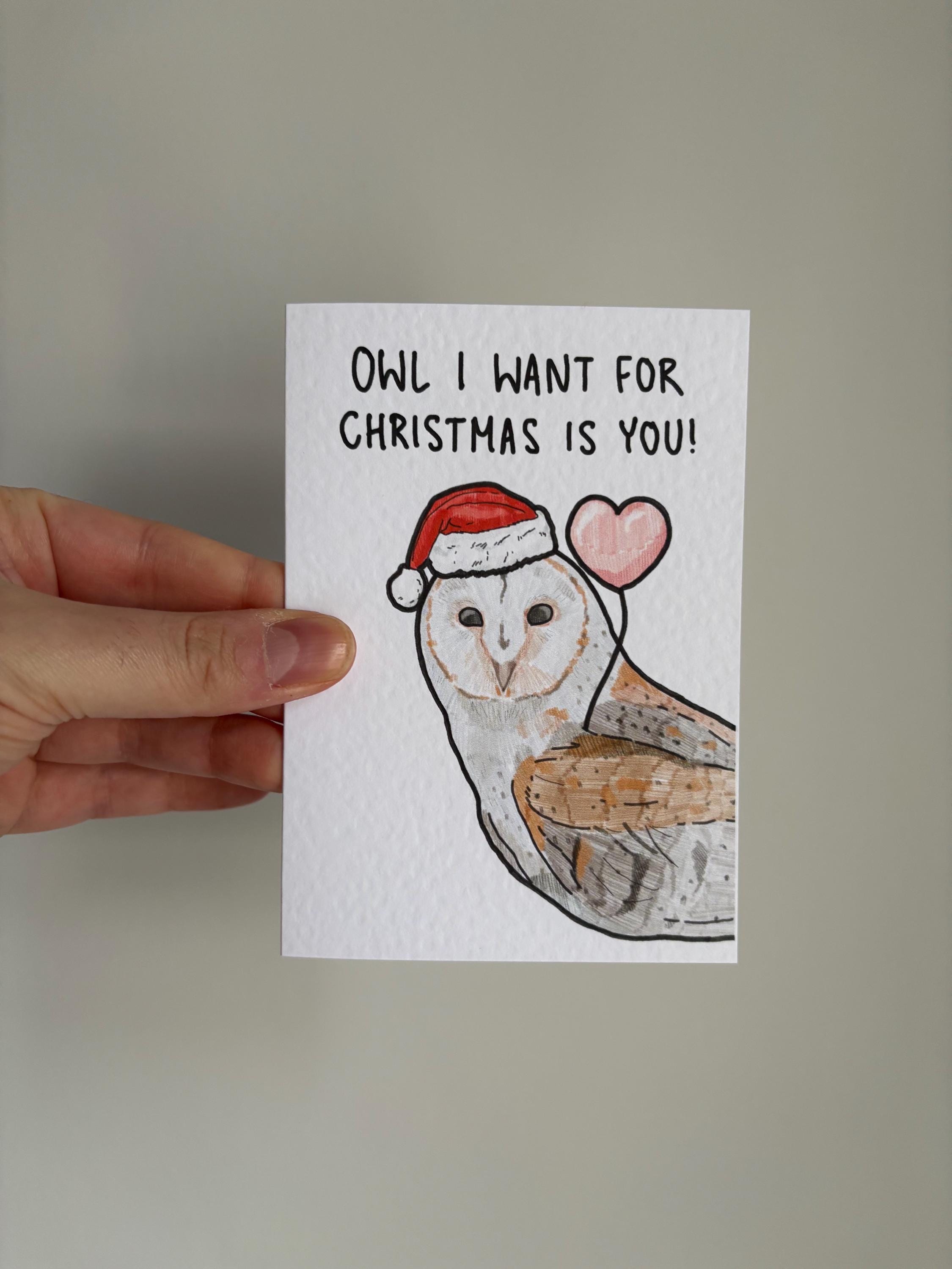 Handcrafted Owl Christmas Card | Pun Greeting