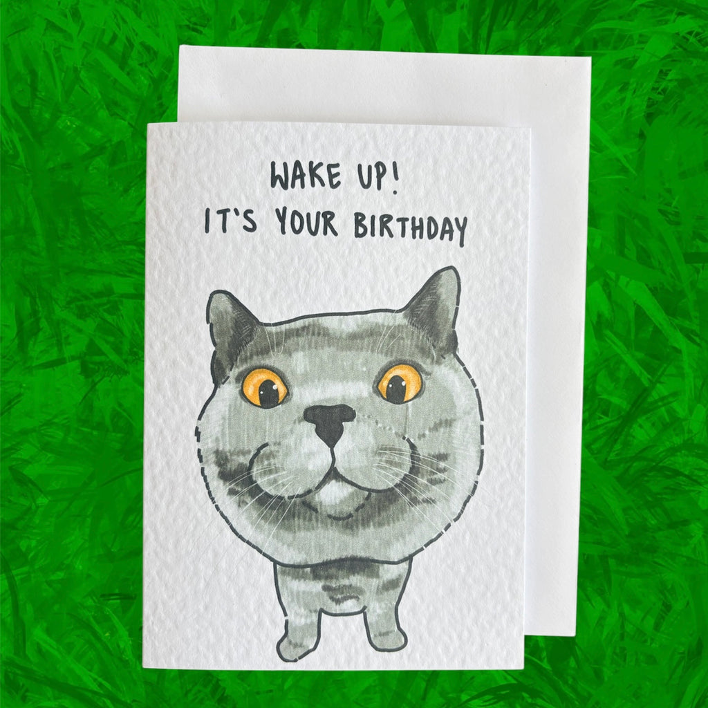 British Blue Cat funny Birthday Card: Handcrafted A6 Greeting Card