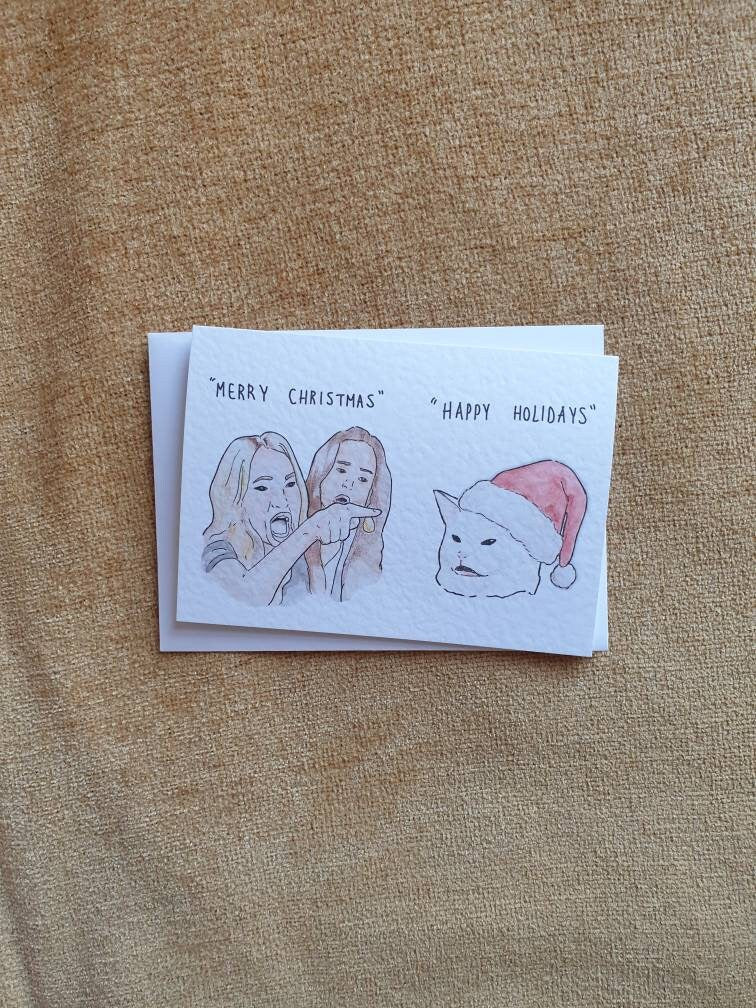 Cat meme Handcrafted Christmas Card | Smudge the cat Happy Holidays