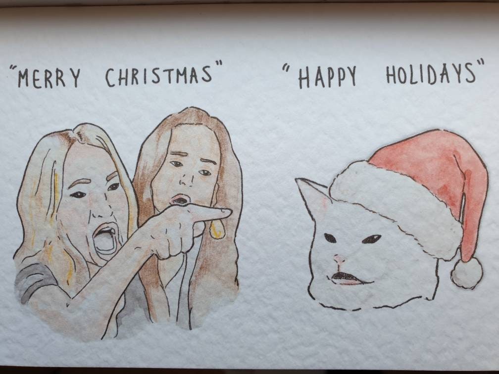 Cat meme Handcrafted Christmas Card | Smudge the cat Happy Holidays