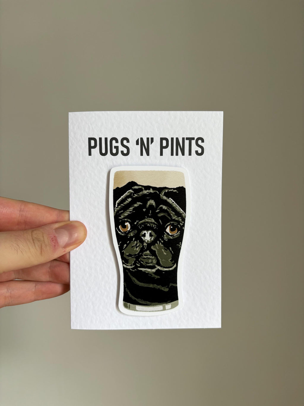 Pugs ‘n’ Pints | black pug, stout | Handcrafted Greeting Card