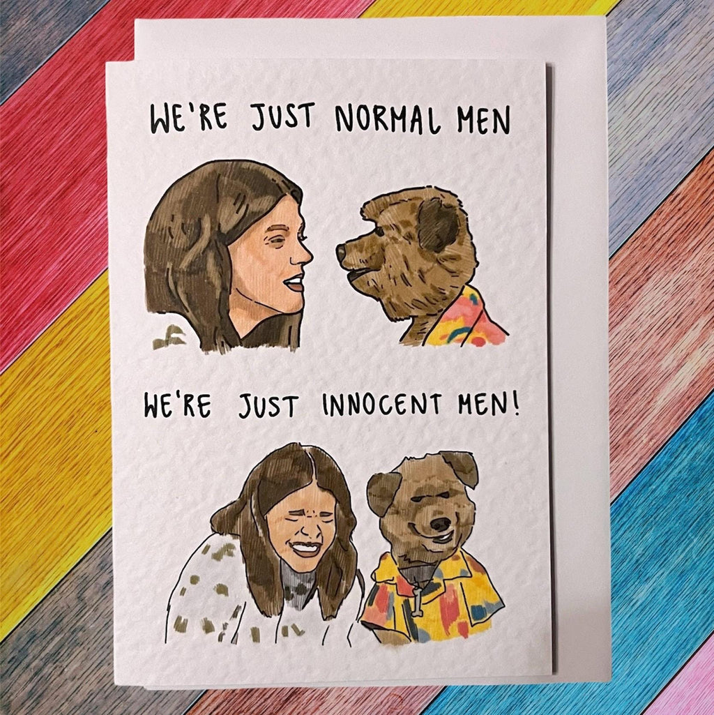 We’re just innocent men | Hacker and Lauren |Handcrafted Greeting Card