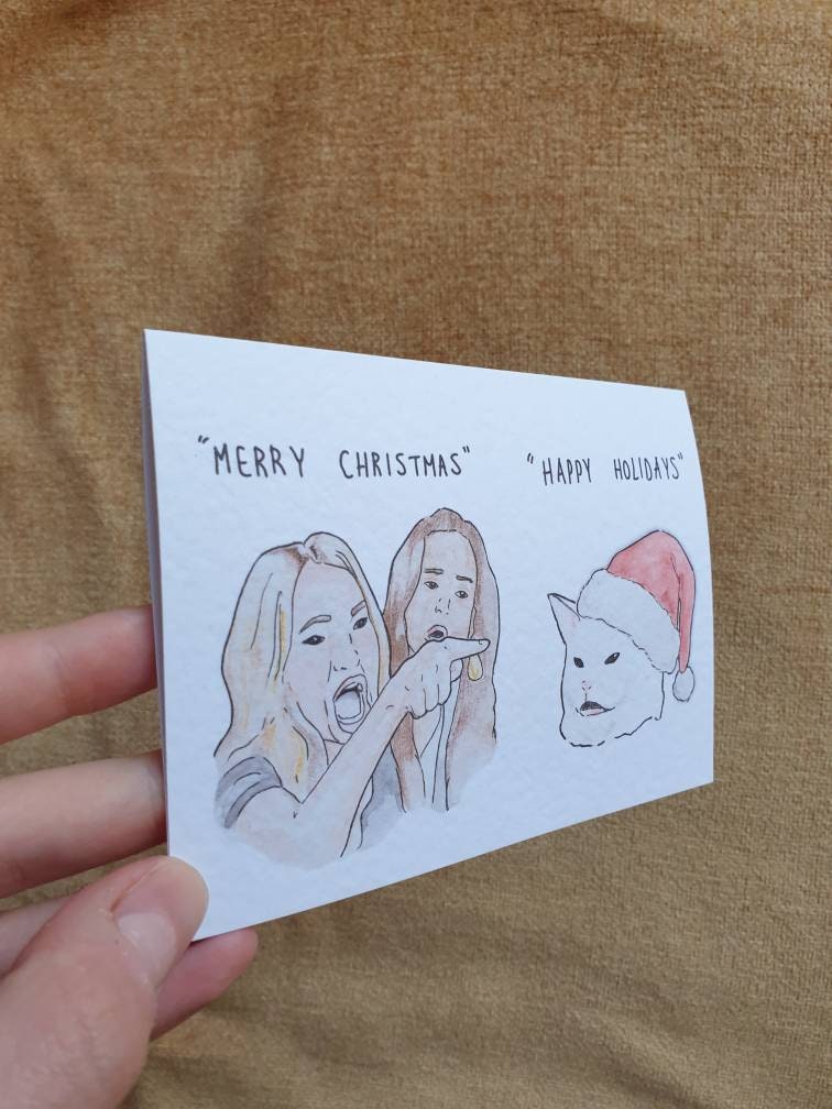 Cat meme Handcrafted Christmas Card | Smudge the cat Happy Holidays