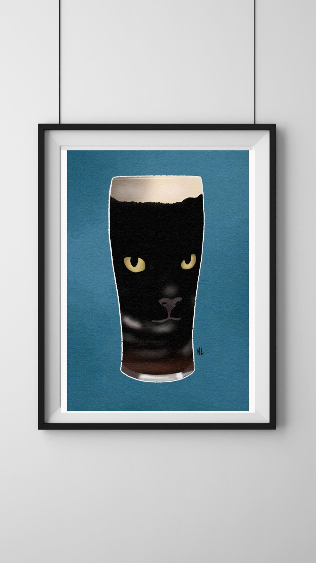 Black cat stout - print (frame not included) Perfect for Guinness lovers and cat lovers