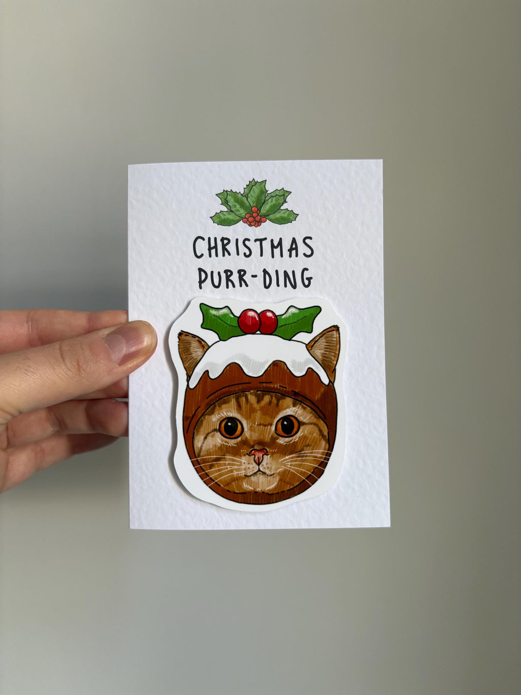 Cat Christmas Pudding Card | Handcrafted Holiday Purr-ding
