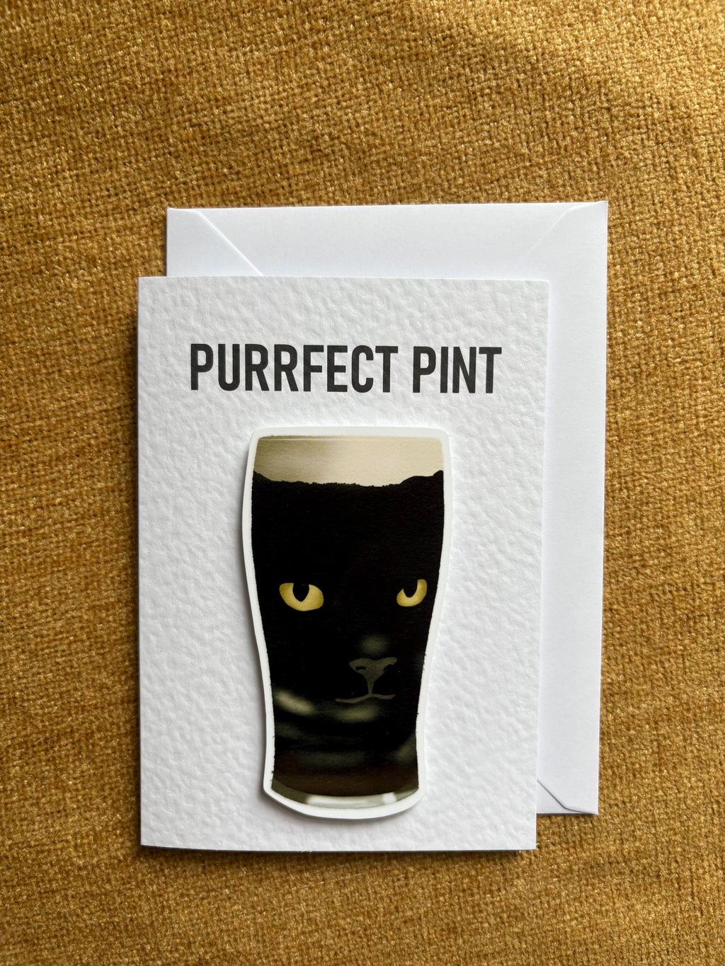 Purrfect pint | black cat, stout | Handcrafted Greeting Card