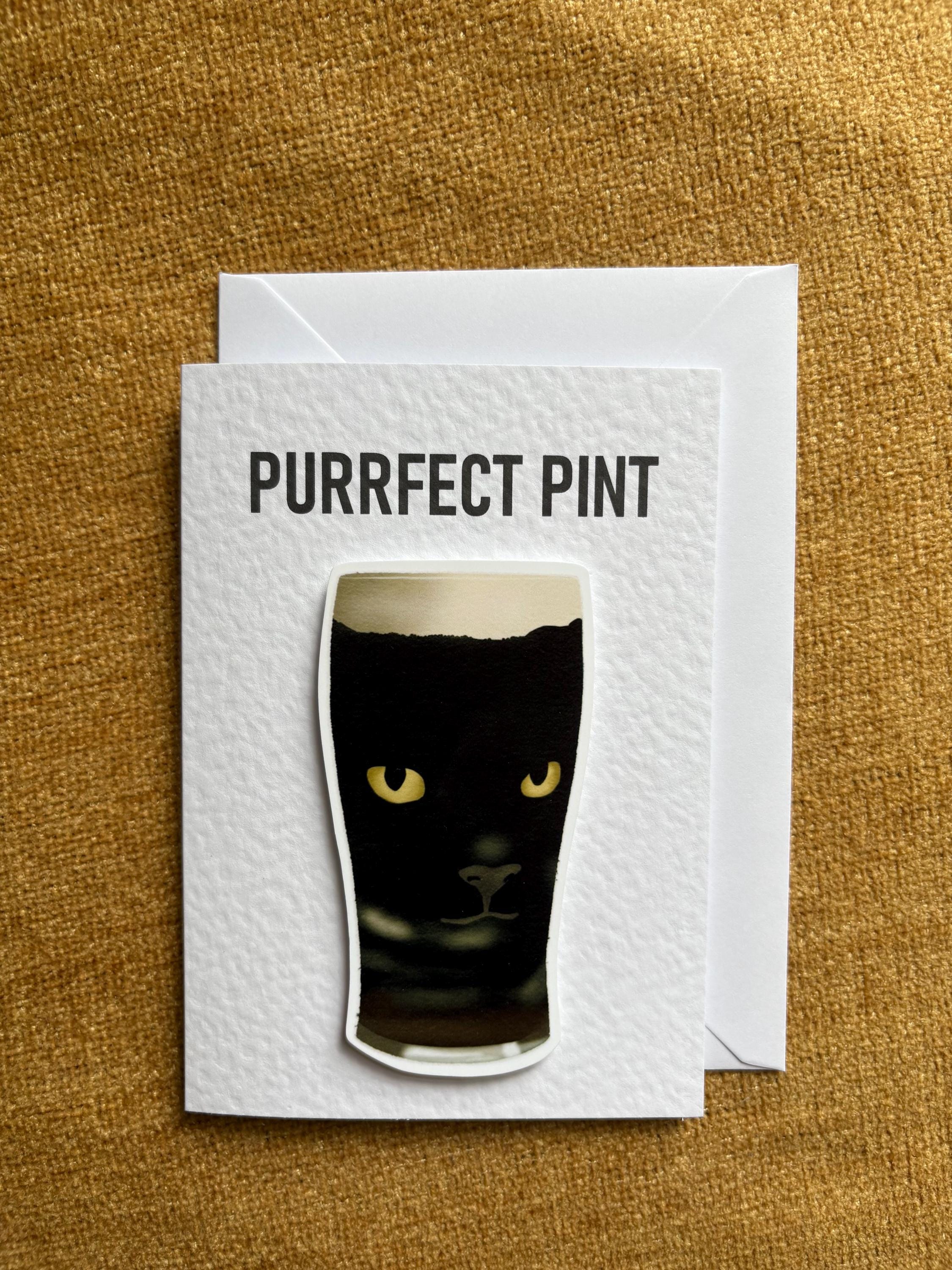 Purrfect pint | black cat, stout | Handcrafted Greeting Card