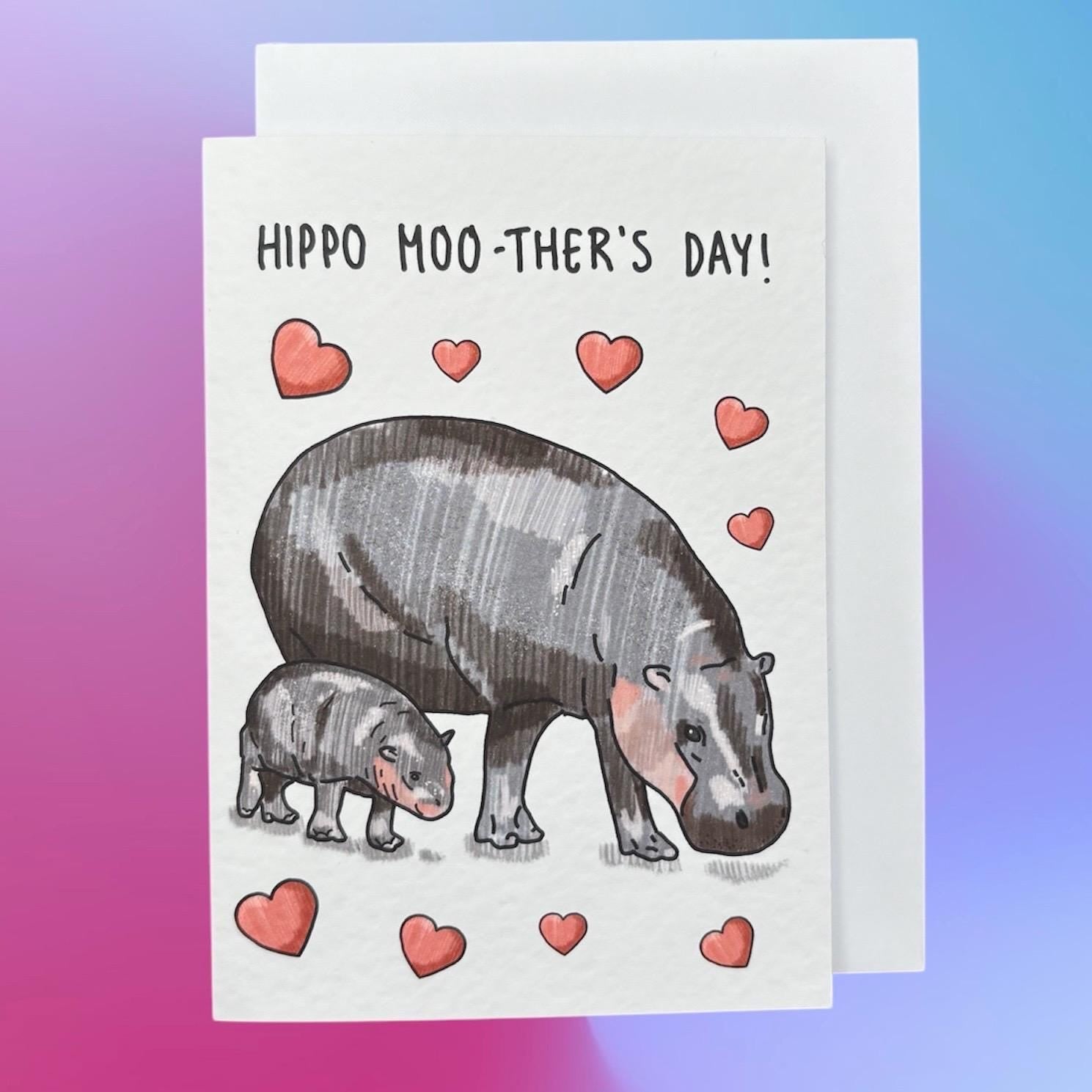 Moo Deng | Hippo Moo-ther’s Day | Handcrafted Mother’s DayCard