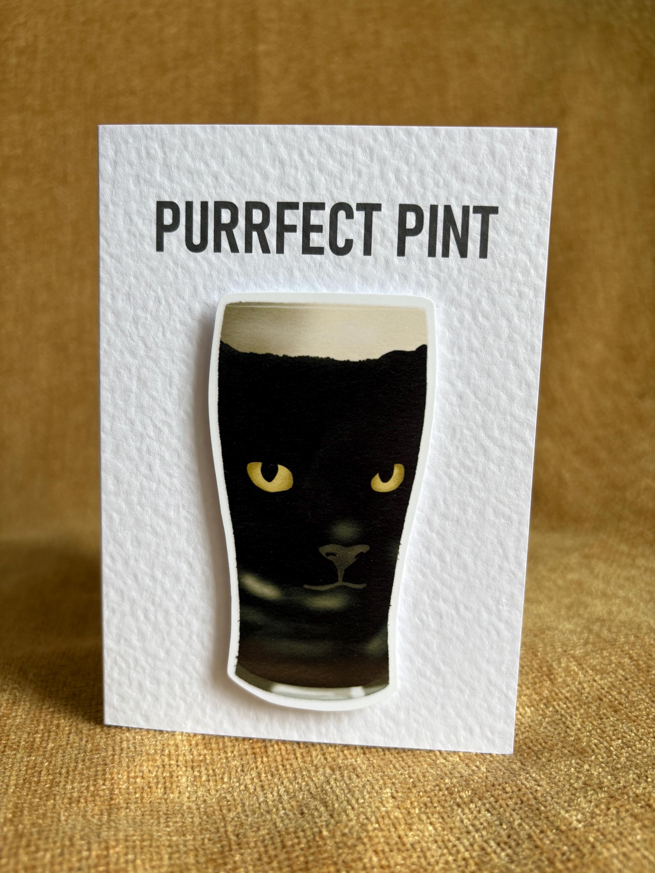 Purrfect pint | black cat, stout | Handcrafted Greeting Card