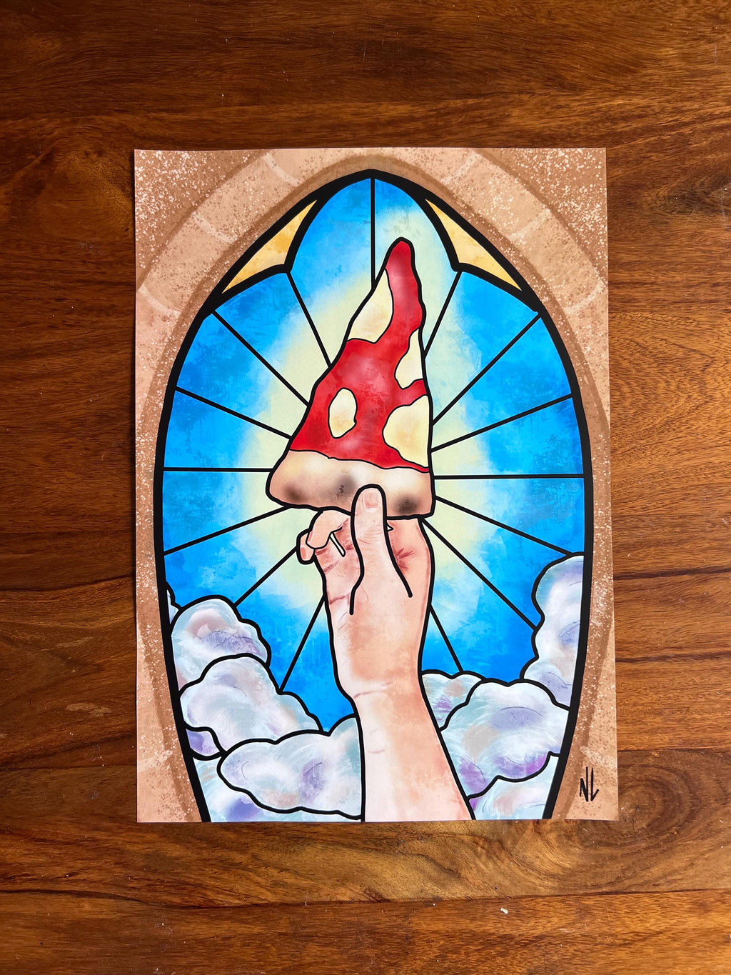 Pizza | Heavenly Pizza - Stained Glass style print (frame not included)
