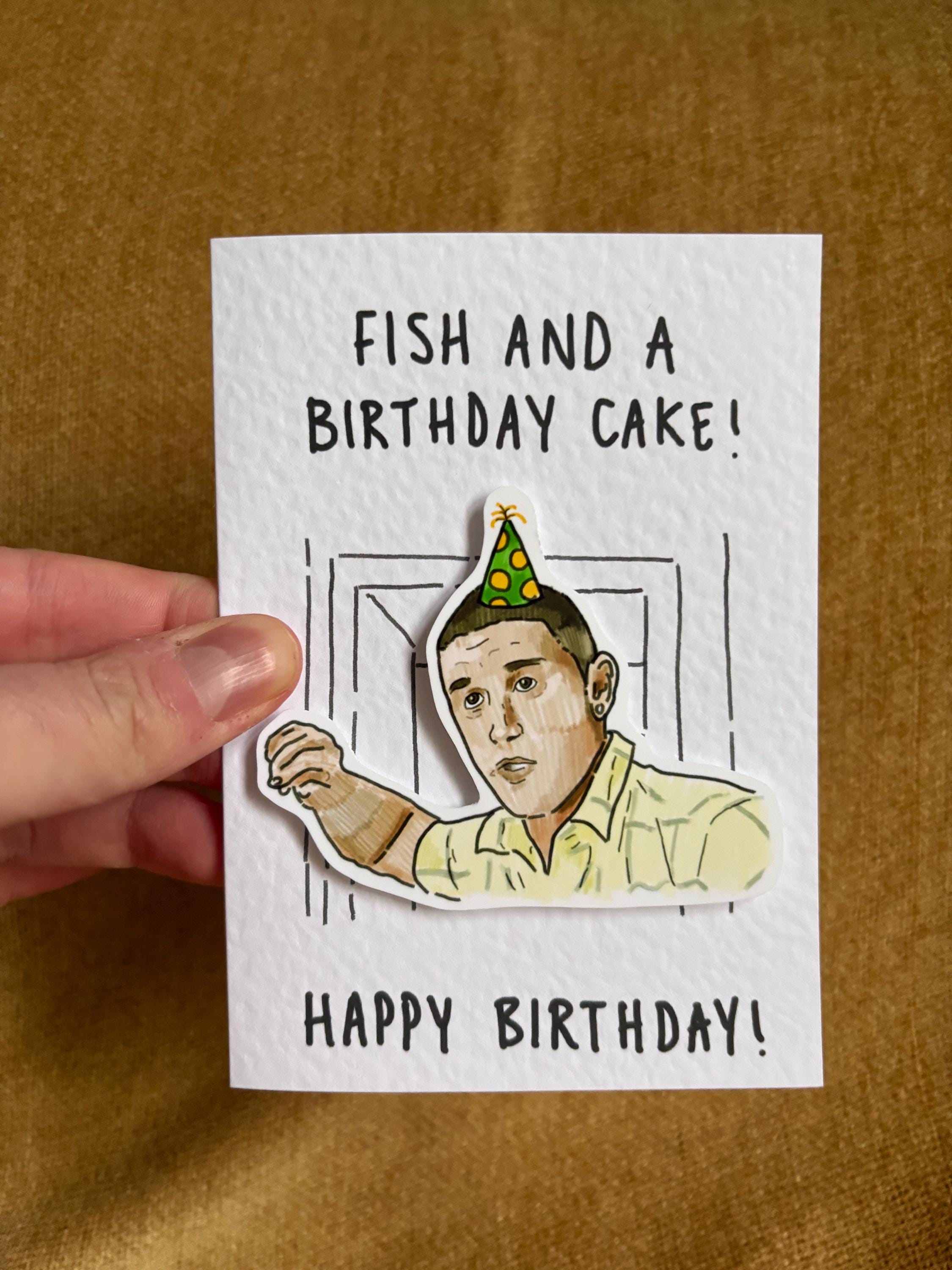 Fish and a Birthday Cake Meme: Handcrafted Birthday Card