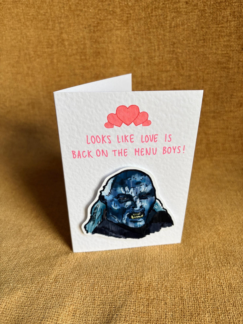 Orc | Looks like love is back on the menu boys | Handcrafted Birthday Card
