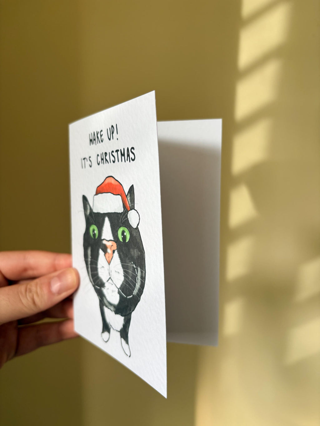Tuxedo Cat Funny Christmas Card: Handcrafted A6 Greeting Card