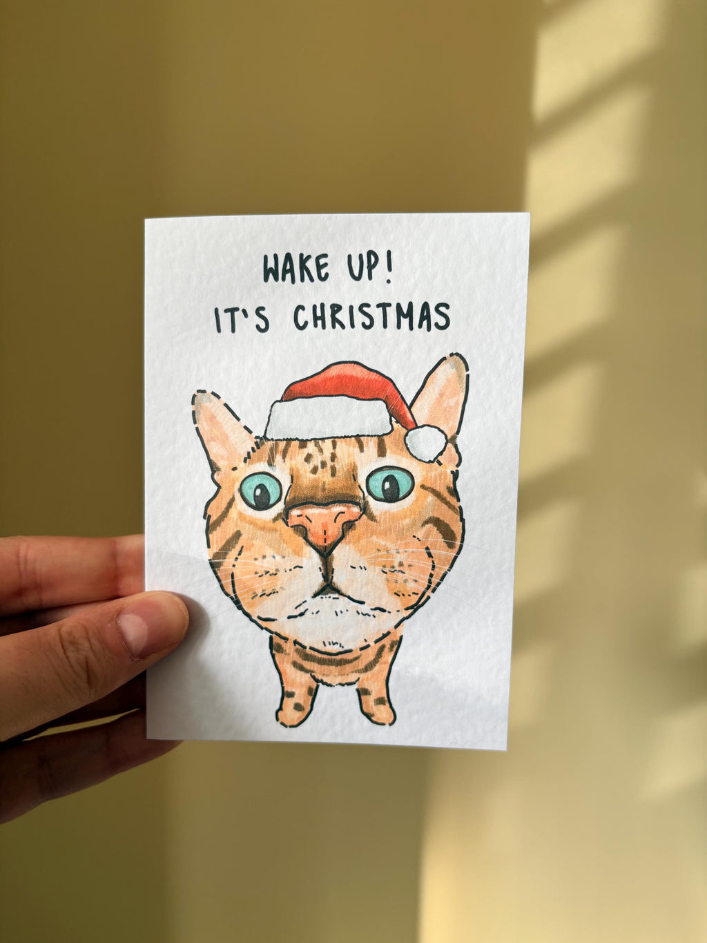 Bengal Cat Funny Christmas Card: Handcrafted A6 Greeting Card