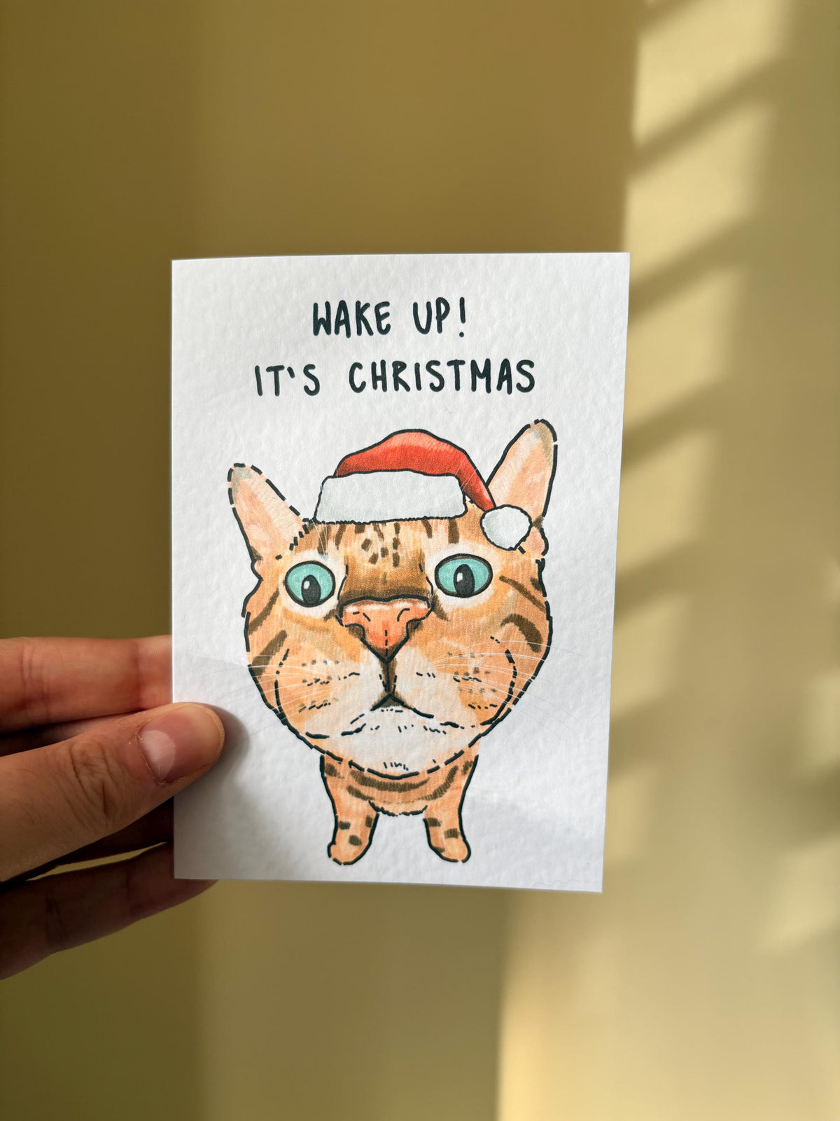 Bengal Cat Funny Christmas Card: Handcrafted A6 Greeting Card