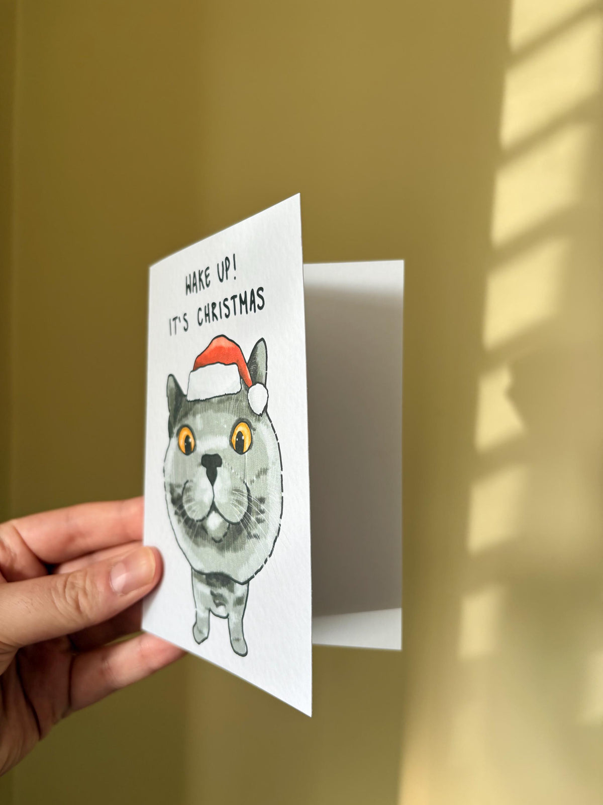 British Blue Cat Funny Christmas Card: Handcrafted A6 Greeting Card