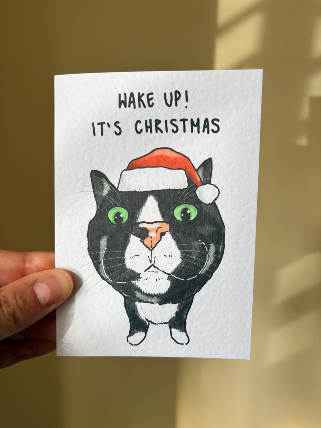 Tuxedo Cat Funny Christmas Card: Handcrafted A6 Greeting Card