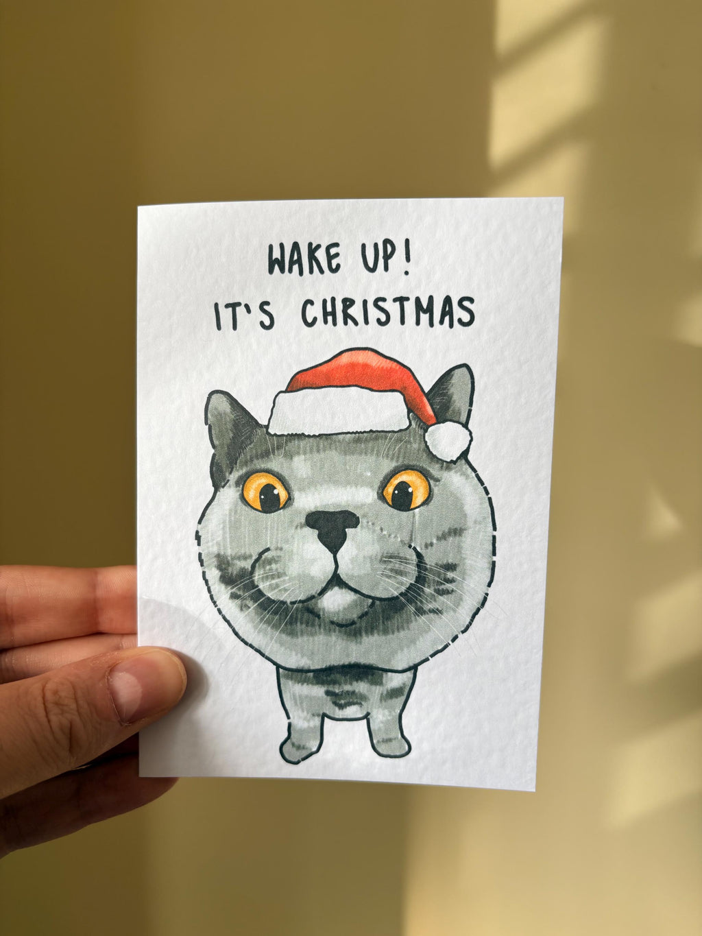 British Blue Cat Funny Christmas Card: Handcrafted A6 Greeting Card