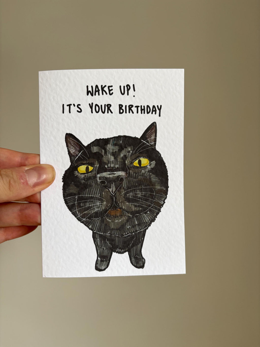 Black Cat Funny Birthday Card: Handcrafted A6 Greeting Card