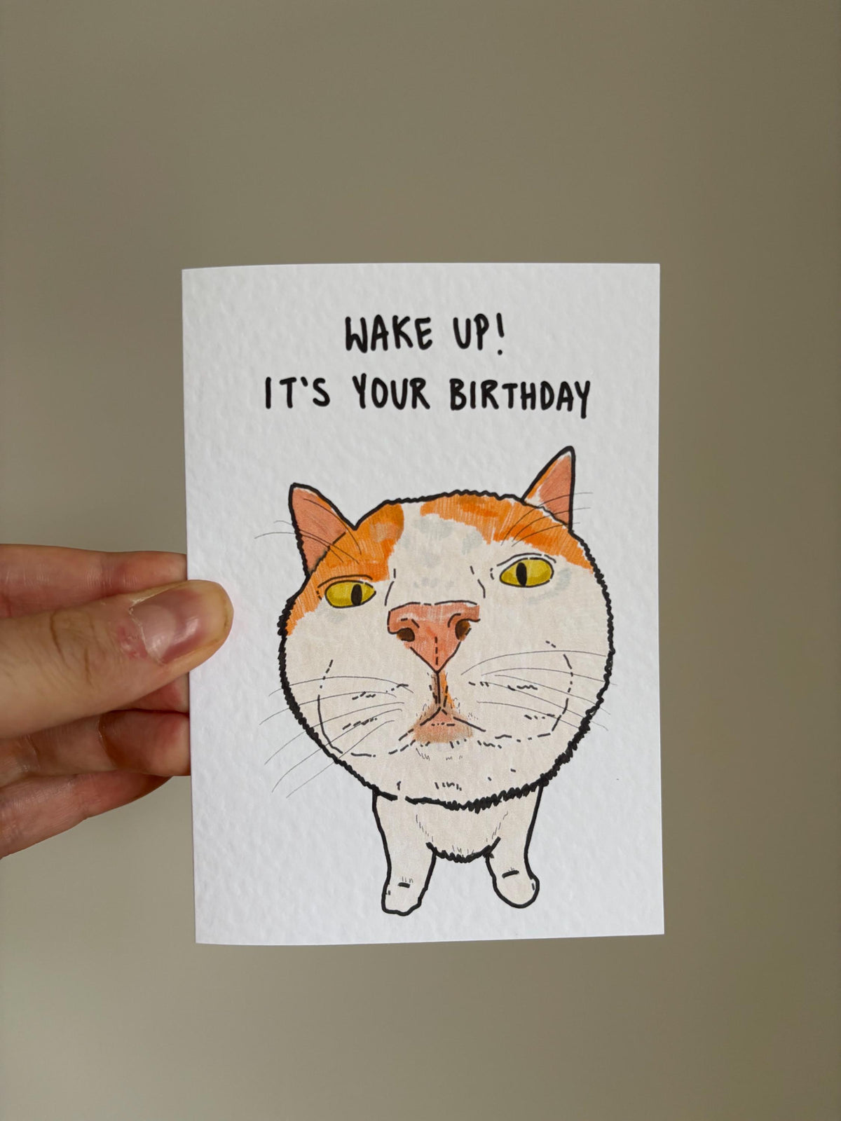 White and Ginger Cat Funny Birthday Card: Handcrafted A6 Greeting Card