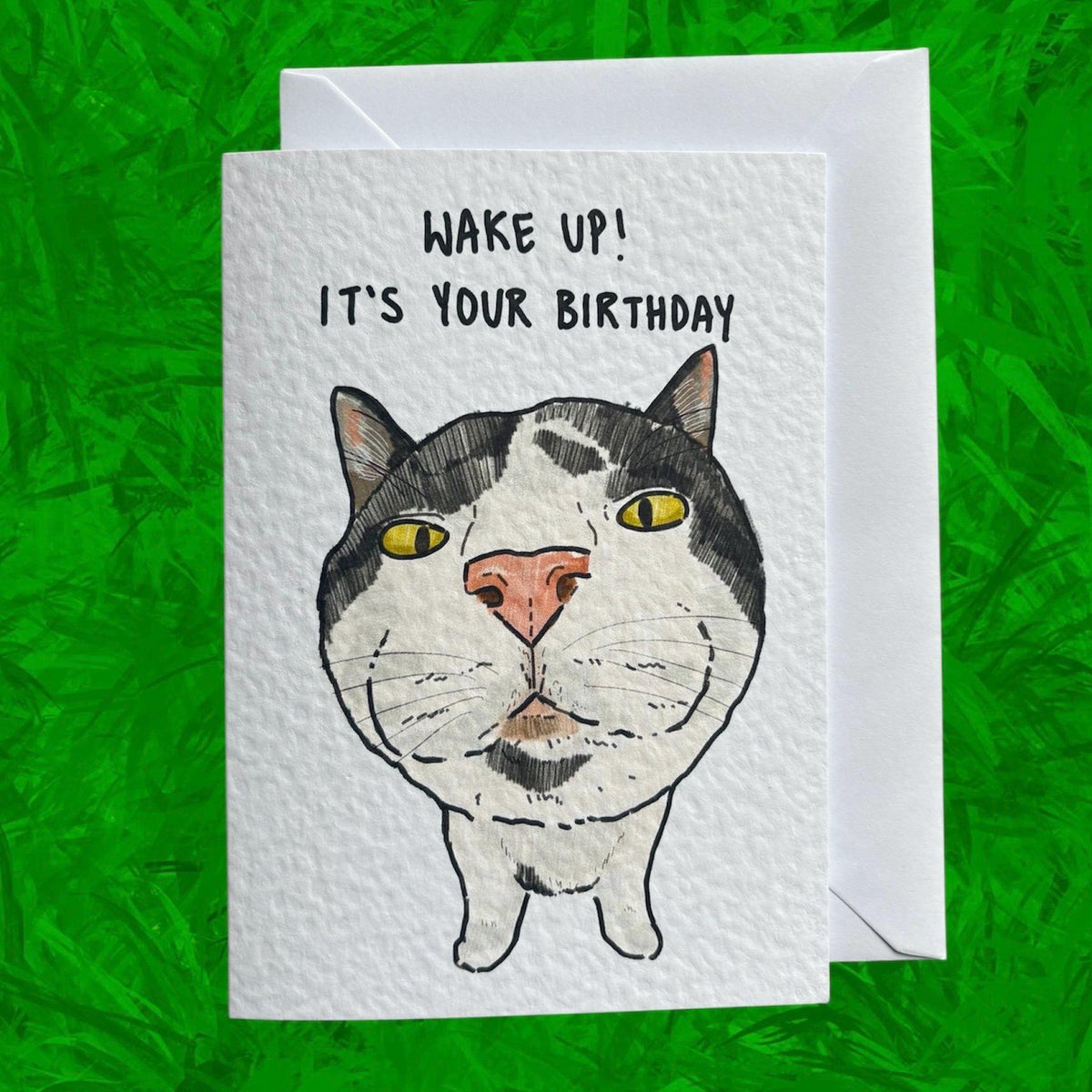 White and Black Cat Funny Birthday Card: Handcrafted A6 Greeting Card