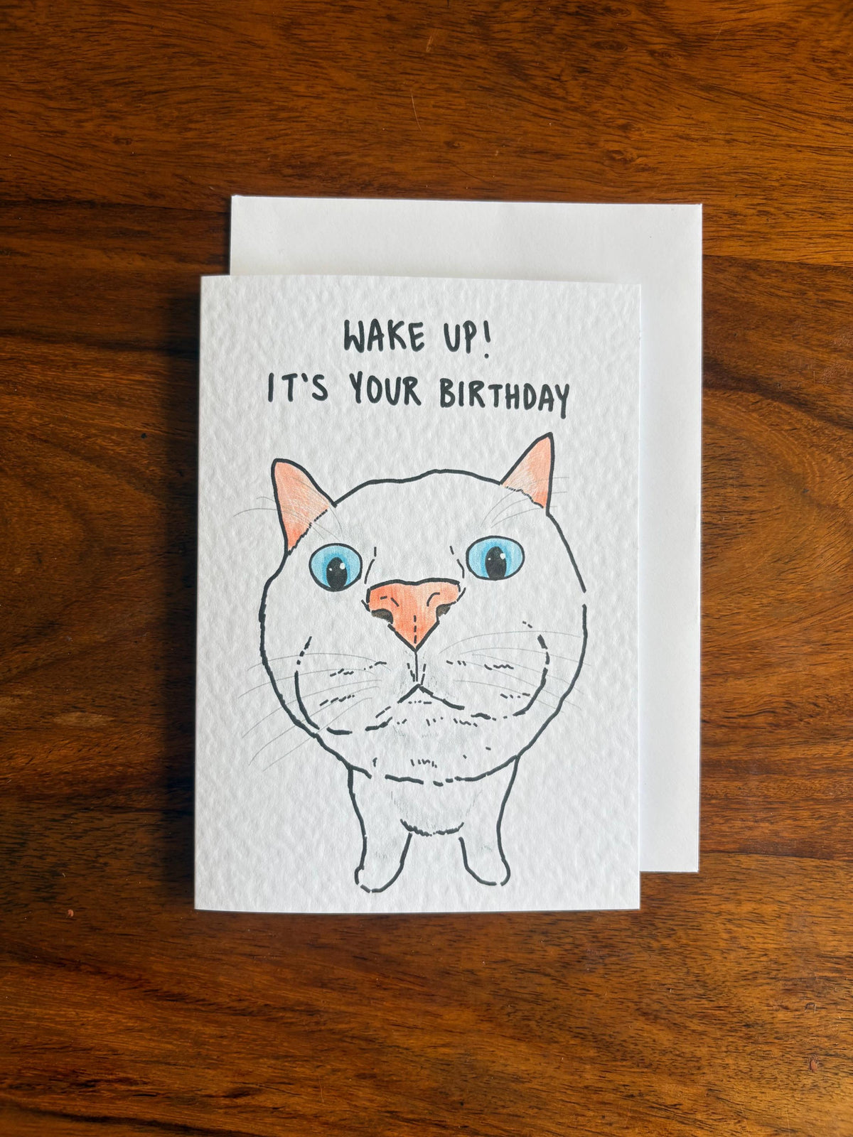 White Cat Funny Birthday Card: Handcrafted A6 Greeting Card