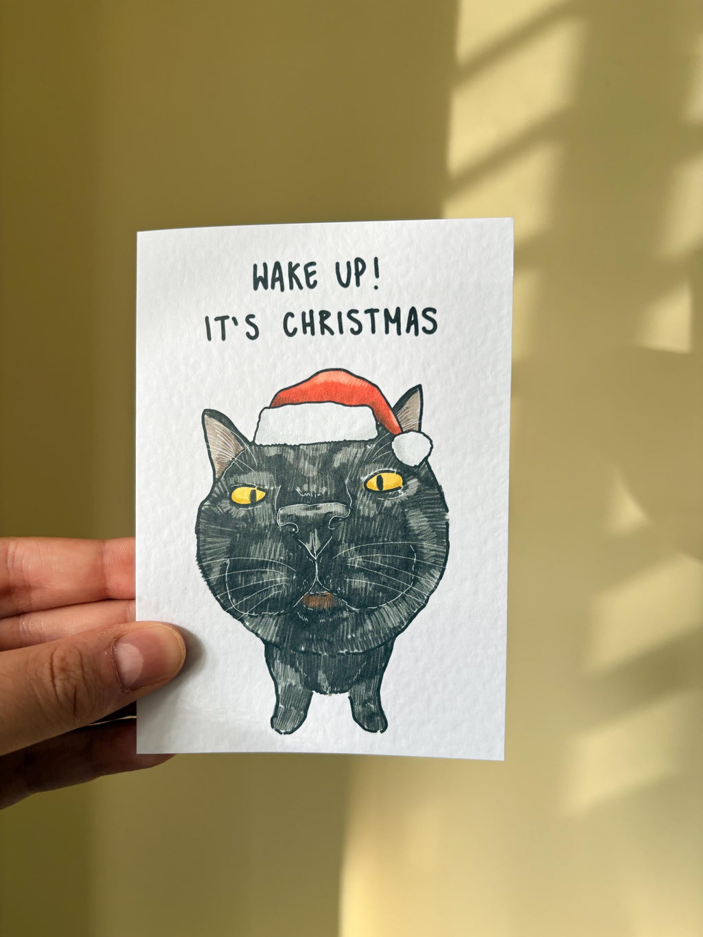 Black Cat Funny Christmas Card: Handcrafted A6 Greeting Card