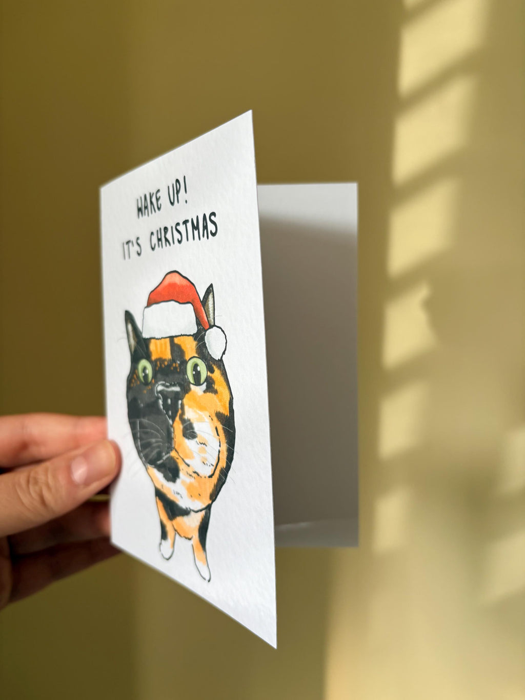 Tortoise Shell Cat Funny Christmas Card: Handcrafted A6 Greeting Card