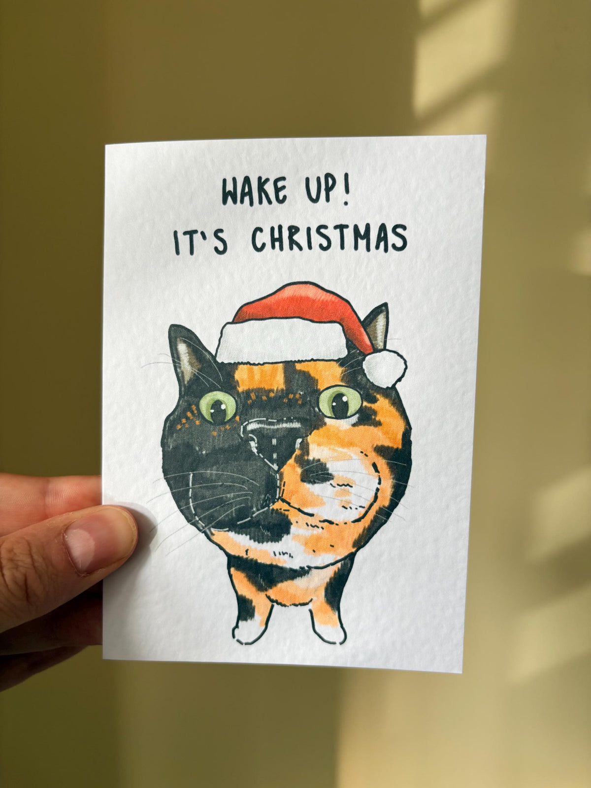 Tortoise Shell Cat Funny Christmas Card: Handcrafted A6 Greeting Card