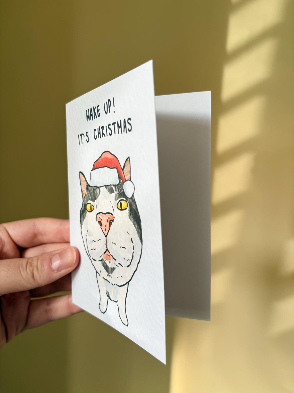 White and Black Cat Funny Christmas Card: Handcrafted A6 Greeting Card