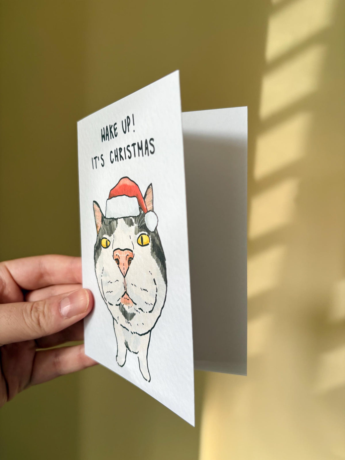 White and Black Cat Funny Christmas Card: Handcrafted A6 Greeting Card