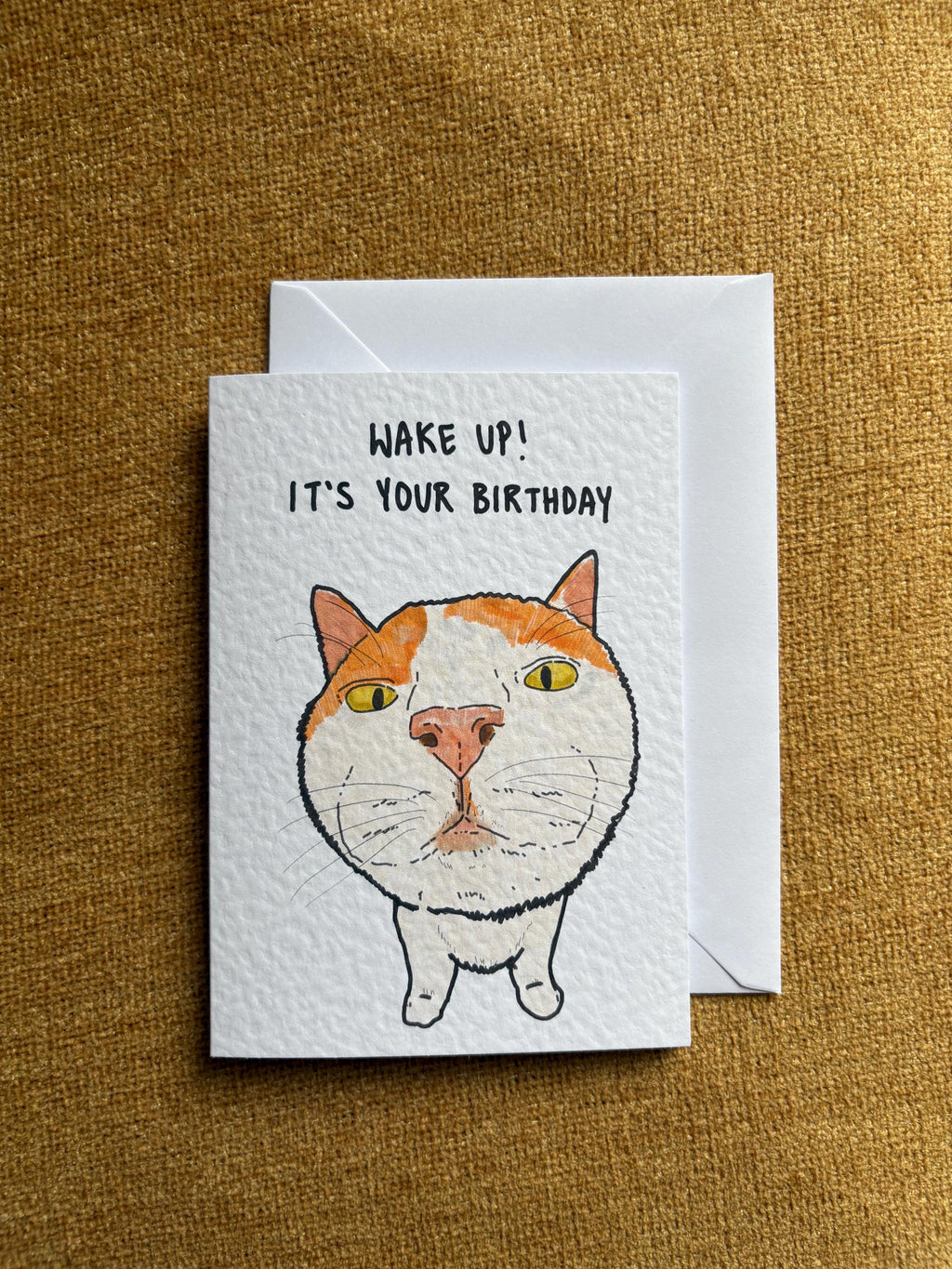 White and Ginger Cat Funny Birthday Card: Handcrafted A6 Greeting Card