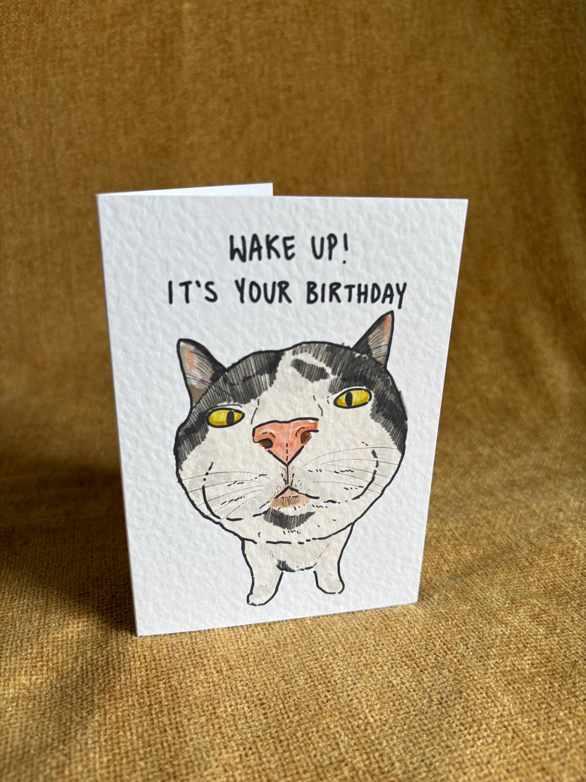 White and Black Cat Funny Birthday Card: Handcrafted A6 Greeting Card